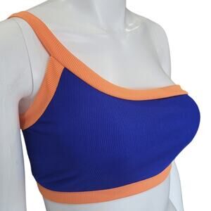 JOLE FILLE Womens Blue Orange Single Shoulder Tankini Sz Medium Removable Pads